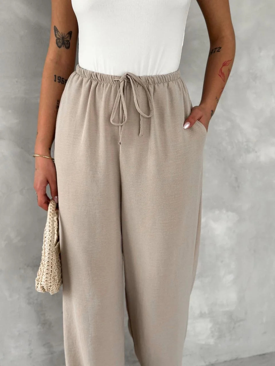 Ayrobin Oversize Kadın Pantalon - Bej