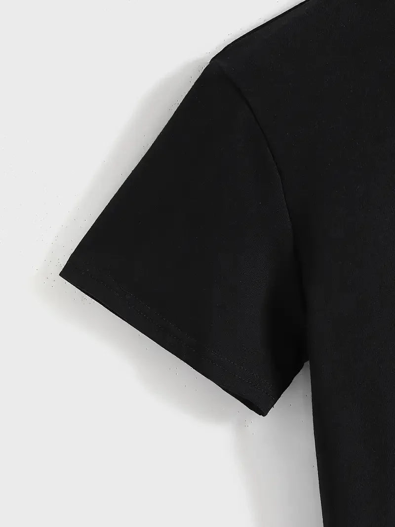 20/1 Penye Compack Baskılı Oversize Kısa Kol Bisiklet Yaka T-shirt - Siyah