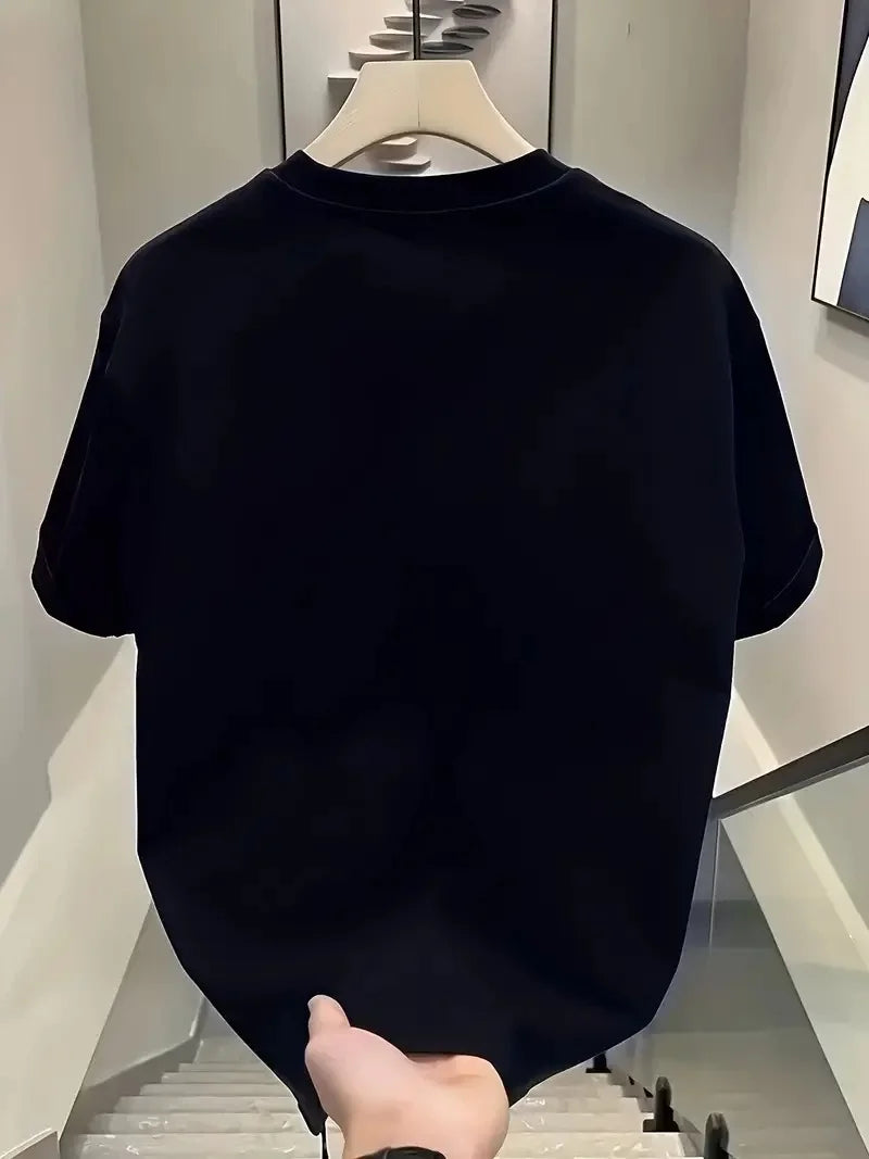20/1 Penye Compack Day One Baskılı Oversize Bisiklet Yaka T-shirt - Siyah